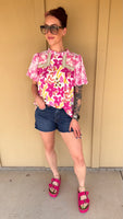 Pink Floral Puff Sleeve Top
