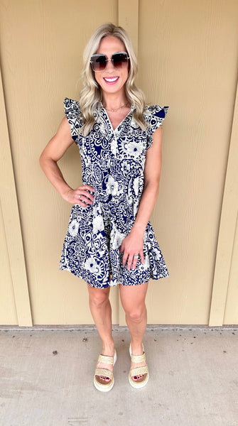 Navy/White Floral Dress
