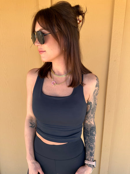Navy Mid Length Sports Bra