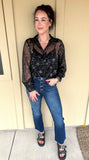 Black Sparkle Flower Sheer Blouse