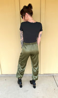 Olive Satin Cargo Joggers