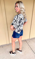 White and Black Floral Top