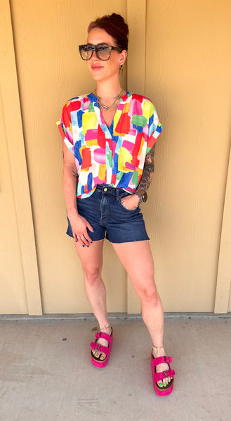 Painted Multi Color Button-Up