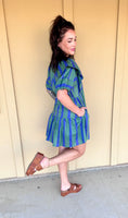 Blue/Green Striped Pocket Dress