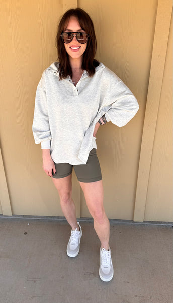 Grey Snap-Neck Pullover