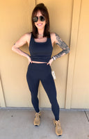 Navy Mid Length Sports Bra