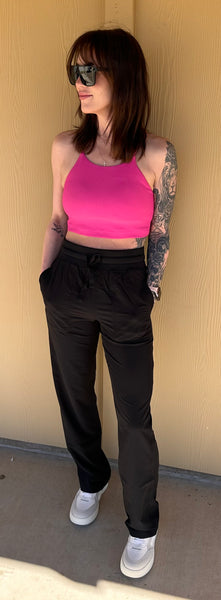 Pink Ribbed Sports Bra