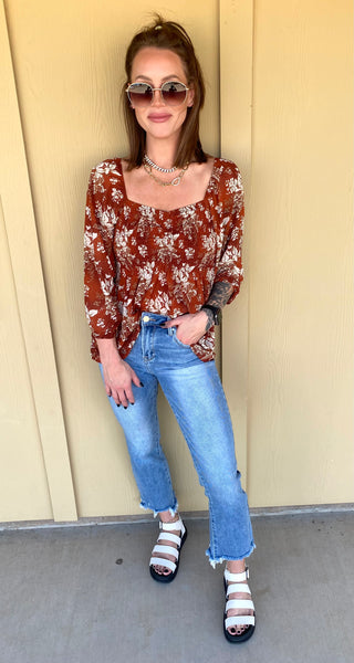 Rust Floral Blouse