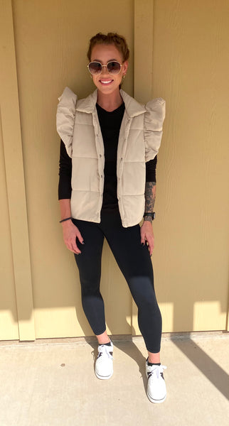 Taupe Flutter Sleeve Puffer Vest