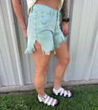 Green Denim Midi Shorts