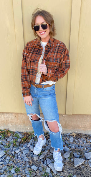 Rust Cropped Plaid Jacket